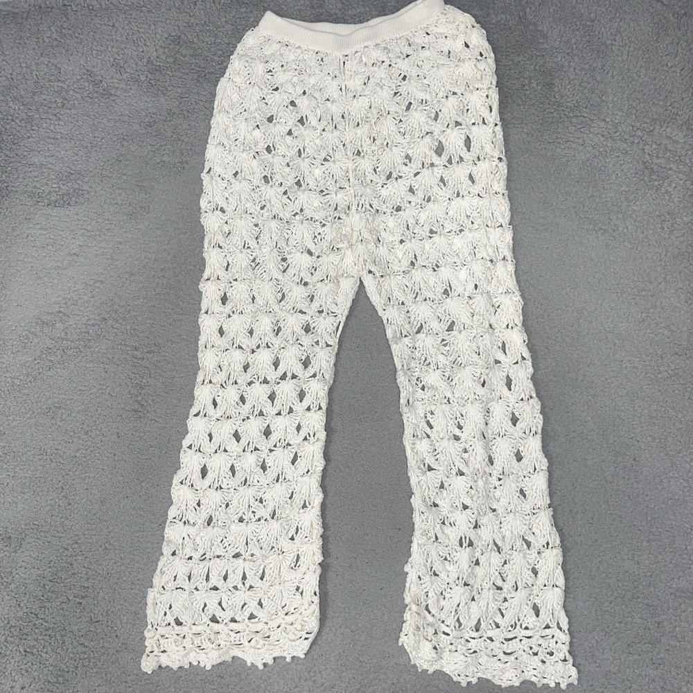 Capittana April Cover Up Pants Women's Sz M/L Ivory Open Knit Crochet Swimwear